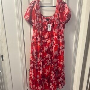 Torrid Red and Pink Floral Midi Dress